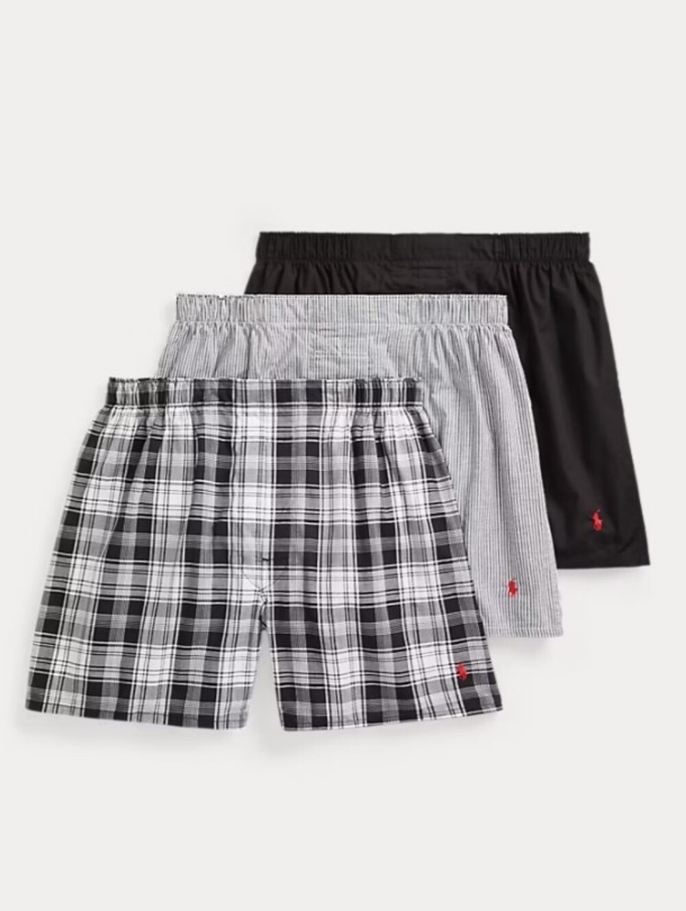 Polo Ralph Lauren Men’s 3-Pack Cotton Boxer Shorts – Black/Grey/Black Plaid